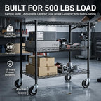 Finnhomy 3 Tier Heavy Duty Commercial Grade Utility Cart, Wire Rolling Cart with Handle Bar, Steel Service Cart with Wheels, Kitchen Carts on Wheels, Metal Cart Shelf Size 18" D x 36" W, NSF, Black - Image 5