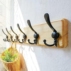 Dseap Coat Rack Wall Mounted - 24" Long 6 Tri Hooks, Heavy Duty Wooden Wall Coat Hanger Coat Hook for Clothes Hat Jacket Clothing, Weathered Light Natural and Black, Pack of 2 - Image 4