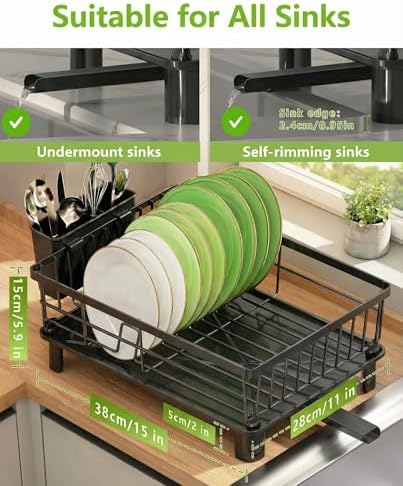 Dish Drying Rack for Kitchen Counter,Stainless Steel Drainers Rack with Detachable Cutlery Holder,Automatic Drainage System,Anti-Rust Dish Strainer Ideal for Families and Home - Image 2