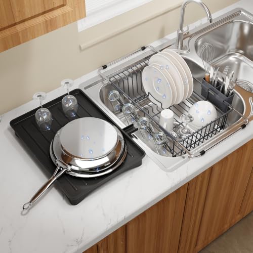MAJALiS Grey Expandable Dish Drying Rack Over Sink with Extra Drainboard by MAJALiS