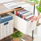 Vagusicc Wicker Storage Basket, Set of 2 Hand-Woven Paper Rope Wicker Basket, Large Storage Baskets for Organizing, Foldable Large Cube Storage Organizer Bins for Shelves (White) - Image 4