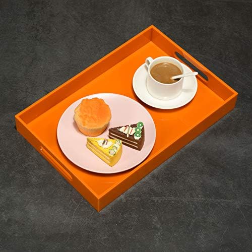 KEVLANG Orange Sturdy Acrylic Serving Tray with Handles-10x15Inch-Serving Coffee,Food,Breakfast,Butler-Kitchen Countertop Tray-Makeup Drawer Organizer-Vanity Table,Ottoman Tray-Decorative Tray - Image 4