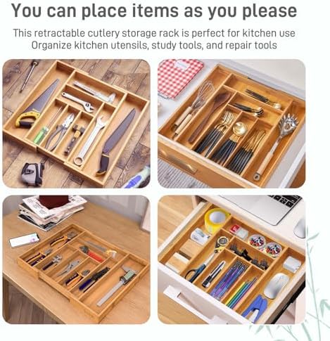 100% Bamboo Expandable Drawer Organizer - Adjustable Utensil and Cutlery Tray for Kitchen, Office, and Bathroom Storage. - Image 6
