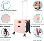 Foldable Utility Cart Folding Portable Rolling Crate Handcart Shopping Trolley Wheel Box with Lid Wear-Resistant Noiseless 360°Rotate Wheel for Travel Shopping Moving Storage Office (Pink) - Image 6