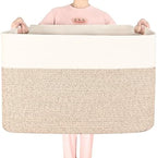 MINTWOOD Design 112L Extra Large Blanket Basket Holder Living Room, 25"x17"x16" Rectangle Rope Woven Storage Basket with Handles for Laundry, Pool Towels, Shoes, Dog Toy Organizer Bin Box, Light Brown by MINTWOODDesign