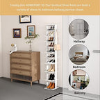 HOMEFORT 10-Tier Vertical Shoe Rack, Corner Shoe Tower, Slim Shoe Organizer with Two Hanging Hooks, Wooden Shoe Storage Stand for Entryway, Hallway, Closet (White) - Image 4