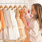 Kids Clothing Rack - Dress Up Clothes Rack - Baby Toddler Closet - Mini Freestanding Coat Racks with 2 Fabric Shelves - Small Kids Costume Wardrobe - Garment Rack for Hanging Clothes Organizer - Image 3