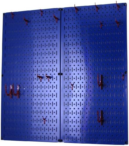 Wall Control Kitchen Pegboard Organizer Pots and Pans Storage Rack Organization Kit with Blue Pegboard and Red Accessories - Image 2
