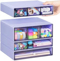 Desk Storage Organizer with 9 Drawers, 4 Tiers Stackable Desktop Craft Storage Drawers, Clear Storage Box Caddy for Stationary Makeup Jewelry Office Craft Supplies (Purple) by FODIENS
