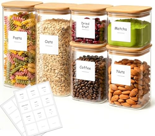 Glass Pantry Storage Containers with Lids 0.6/1.2/1.9 Qt 6 Pack by KTMAMA
