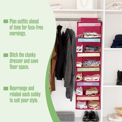 Kids Clothes Organizer, Weekly Clothes Organizer for Kids, Pink, 6 Shelf - Image 3