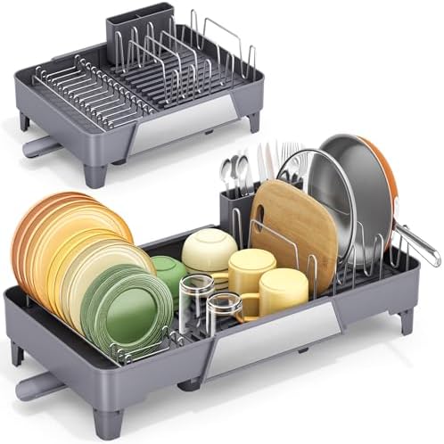 Urackify Large Dish Drying Rack, Expandable Dish Drainer, Gray by Urackify