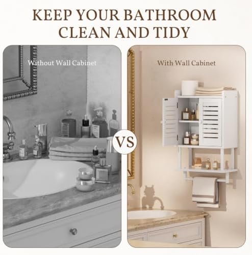 AmazerBath Bathroom Wall Cabinets, Bamboo Medicine Cabinets with Towel Bar, Hanging Over The Toilet Storage Cabinet with Adjustable Shelves, Organizer Cabinet for Small Spaces, 8.3x16.5x26.6 Inches - Image 4