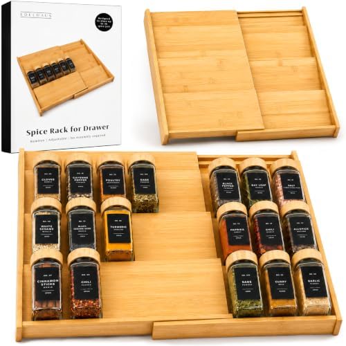 EDELHAUS Bamboo Spice Drawer Organizer, Expandable 4 Tier Spice Rack by EDELHAUS
