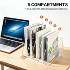 Acrylic Magazine File Holder with Carrying Handle, 5 Vertical Compartments Desk File Organizer, Clear File Sorter for Office, Magazines, Books, B5 Size - Image 4