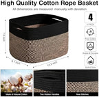 ICERZCZ Storage Baskets for Shelves Organizing, Woven Cotton Rope Baskets for Storage, Book Basket, Decorative Shelf Basket, 12.5"Lx9.1''Wx7.9''H (4 Packs) Black & Jute - Image 3