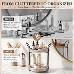 Qunclay 360 Rotating 2 Tier Wooden Tray Organizer Rustic Farmhouse Vanity Storage Large Capacity Round Organizer with Iron Frame for Cosmetics Perfume Skincare Kitchen Counter Bathroom Coffee Station - Image 4