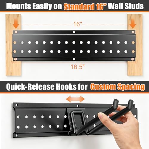 Garage Tool Organizer Wall Mount 66 inches with 13 Adjustable Heavy-Duty Hooks, Garage Organization, Garden Tool Storage Rack for Garage, Yard, and Shed, Holds Up to 520 lbs - Image 6