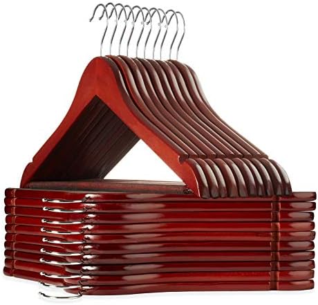 Casafield - 20 Cherry Wooden Suit Hangers - Premium Lotus Wood with Notches & Chrome Swivel Hook for Dress Clothes, Coats, Jackets, Pants, Shirts, Skirts by Casafield
