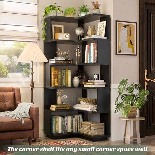 Armocity Corner Book Shelf, 6-Shelf L Shaped Corner Bookshelf with Baffle - Image 4