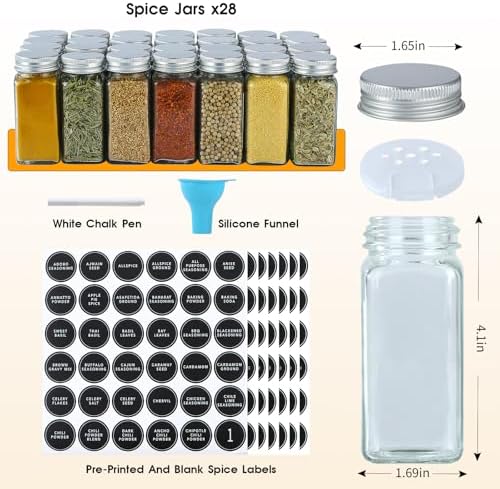 Skiileor Spice Rack Organizer with 28 Spice Jars,Spice Labels and Funnel - Image 3