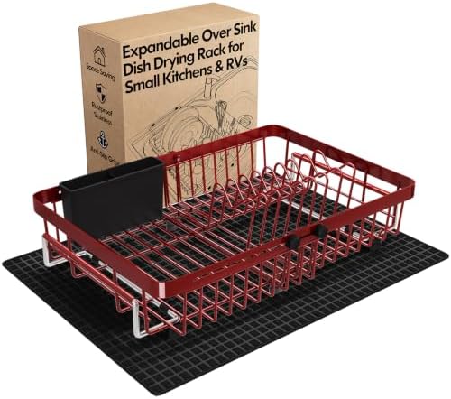 MAJALiS Red Expandable Dish Drying Rack Over Sink with Extra Drying Mat by MAJALiS