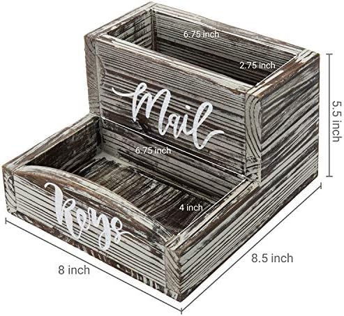 MyGift Rustic Torched Wood Mail Holder and Key Organizer Entryway Storage Tray with Cursive Mail and Keys Word Design, Office, Dorm, Classroom Desktop Organizing Bin - Image 5