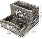 MyGift Rustic Torched Wood Mail Holder and Key Organizer Entryway Storage Tray with Cursive Mail and Keys Word Design, Office, Dorm, Classroom Desktop Organizing Bin - Image 5