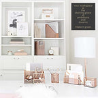 BLU MONACO Rose Gold Desk Organizer Set | 5-Piece Metal Desktop Organization Kit With File Holder, Magazine Rack, Pen Cup, Sticky Note Holder and Letter Sorter | Stylish Office Accessories - Image 2