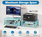 OPNICE Computer Monitor Stand Riser, Desk Organizer with Drawer, Printer & Laptop Stand, Office Desk Accessories & Workspace Desktop Organizers Storage for Office Supplies(Blue) - Image 3