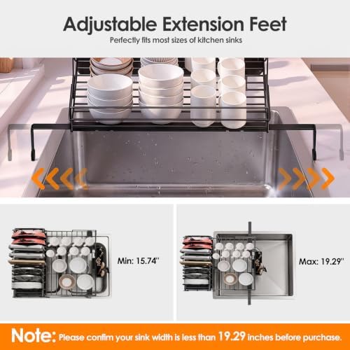 Housolution Large Expandable Dish Drying Rack for Kitchen Counter, Black - Image 4