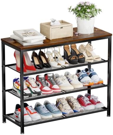 4 Tier Metal Shoe Rack for Entryway, 31" Wide Shoe Storage Organizer by MWQ