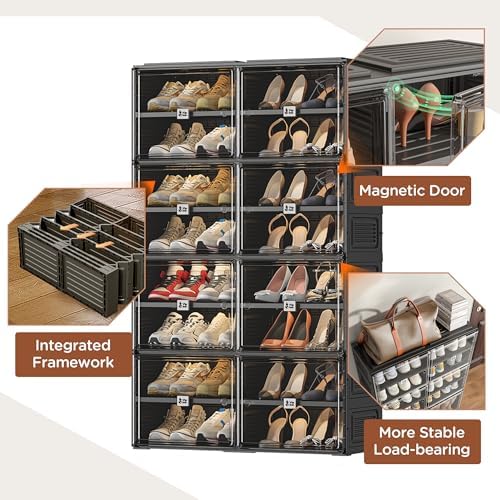 Vipbox Black Shoe Rack Organizer Cabinet for Closet Entryway,Clear Shoe Storage Boxes Stackable Sneaker Storage with Door Easy Assembly Shoe Cabinet with Lids Large 8 Tiers 32 Pairs - Image 5