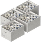 FHSQX 4 Pack Shoe Organizer for Closet,Foldable Shoe Organizer,Fits up to 48 Pairs,Storage Containers With Bottom Support for Shoes (Light Grey, (16.5 * 12.6 * 9.5) x4) by FHSQX