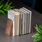 TILISMA Book Ends for Shelves - Handmade Wooden Bookends with Metal Base, Walnut Tree - Sturdy Book Holders for Heavy Books - Fancy Modern Decorative Book Accessories to Hold Books Firmly on Bookshelf - Image 3