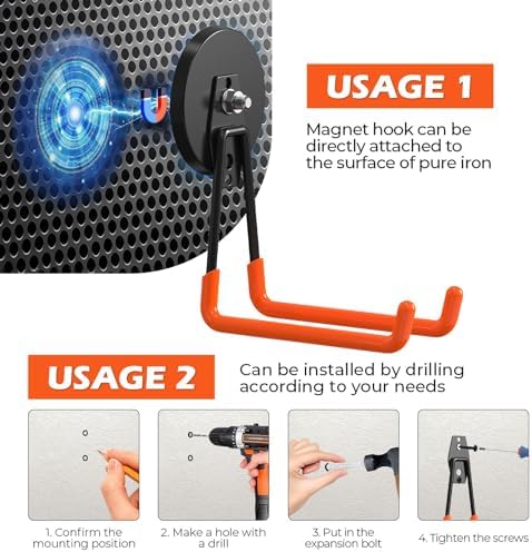 4Pcs Large Magnetic Hooks Heavy Duty Strong Magnet Hooks Heavy Duty Garage Storage Hook Utility Magnet Hooks for Garage Shelve Tool Cart Garden Tools Magnetic Hanger Holder Organization for Hanging - Image 7