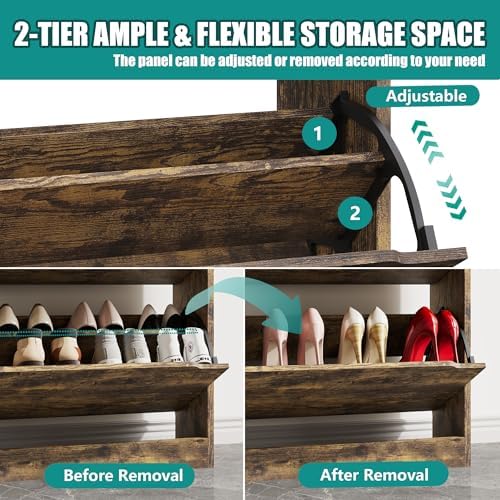 Xixini Shoe Storage Cabinet for Entryway with 3 Flip Drawers, Sturdy Wood Hidden Shoe Storage, Freestanding Narrow Slim Shoe Organizer for Front Door Entrance, Living Room, Hallway, Bedroom, Brown - Image 4