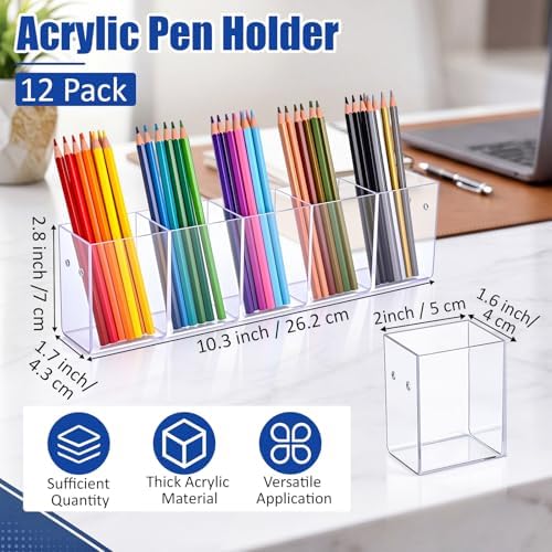 12 Pack Pen Organizer, 5 Compartments Clear Acrylic Desk Holder - Image 2
