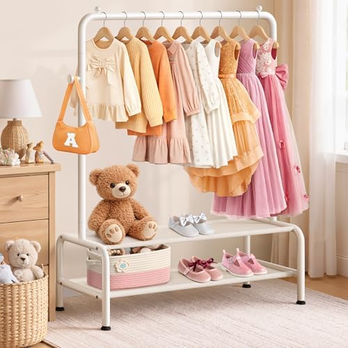 Kids Clothing Rack - Dress Up Clothes Rack - Baby Toddler Closet - Mini Freestanding Coat Racks with 2 Fabric Shelves - Small Kids Costume Wardrobe - Garment Rack for Hanging Clothes Organizer - Image 5