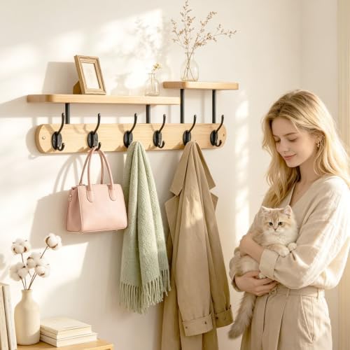 Coat Rack Wall Mount 23" Coat Rack Wall Mount with Shelf for Entryway, Rustic (Natural Color) - Image 7