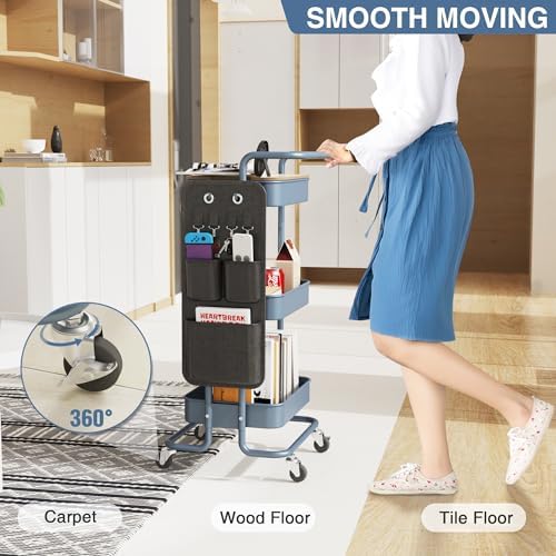 DTK 3-Tier Rolling Cart with Table Top, Metal Utility Cart with Side Bags - Image 4