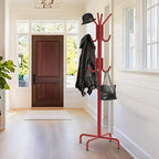 Simple Houseware Standing Coat/Hat Hanger Organizer Rack, 12 Hooks, Red - Image 2