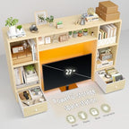 REIBII 47.2" Desktop Bookshelf, 6 Shelves & 2 Drawers, LED Lights, Natural - Image 3