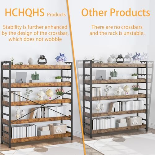 HCHQHS 5 Tier Bookshelf, Adjustable Industrial Bookcase, Vertical Tall Book Shelf, Wood and Black Metal Open Bookshelves for Home Office, Living Room, Bedroom - Image 6
