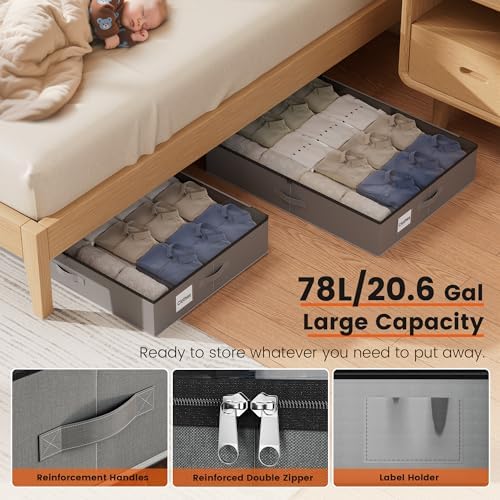 XXXL 78L Under Bed Storage, Storage Containers with Support & Clear Lid, Support Frame, Underbed Storage Bins for Clothes, Shoes, Blankets, and Toys 2 pack - Image 4