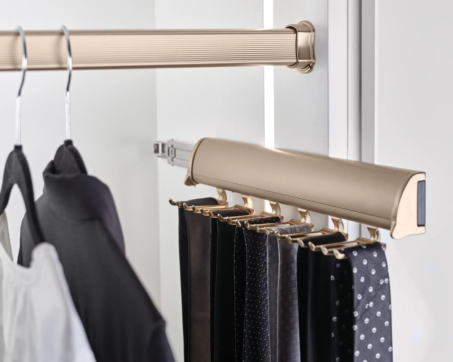 TAG Hardware Designer 15 Hook Full Extension Telescopic Tie Rack Closet Organizer (MATT Gold) - Image 2