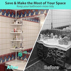 Shower Caddy Tension Pole with 4 ABS Baskets,Shower Storage Shelf with 56 to 125 Inch Adjustable Stainless Pole for Bathroom White - Image 6