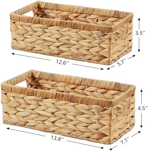 Vagusicc Wicker Storage Basket, Set of 2 Hand-Woven Water Hyacinth Wicker Baskets for Organizing Decor Storage Bins for Counter Shelves Pantry Basket Small Toilet Paper Basket for Toilet Tank Top - Image 3