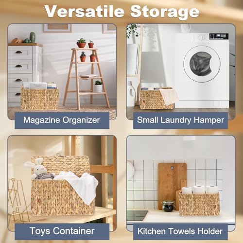 Sumnacon Toilet Paper Basket, Wicker Water Hyacinth Toilet Paper Holder with Handles and Lid, Holds Up to 6 Mega Rolls, Decorative Farmhouse Woven Bathroom Accessories Toilet Tissues Organizer, Large - Image 7