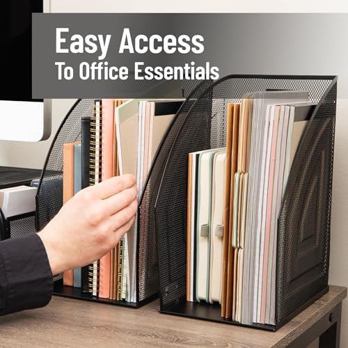 Mind Reader Vertical File Organizers, Desktop File Holders for Folders, Magazines, and Paperwork, Workspace Organizer, Metal Mesh, Set of 2, Black - Image 6